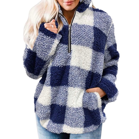 NWT Fleece Pullover Plaid Sweatshirt/Jacket - Picture 2 of 4
